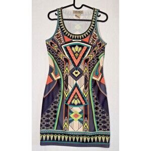 Flying Tomato Dress Womens Sz M Multicolor Aztec Sleeveless Round Neck Zip Up